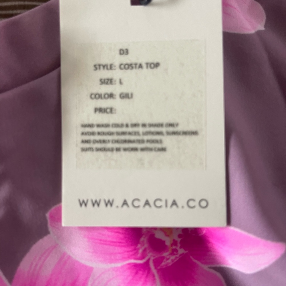 Gorgeous NwT Acacia Swimwear Orchid Print Crop Top-Lavender and Fuchsia sunguard - Picture 3 of 3